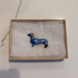Vintage Blue & Gold Dachshund Enamel Lapel Pin